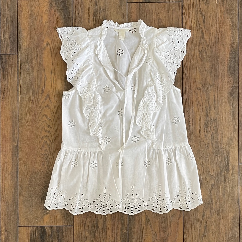 H&M White Eyelet Ruffle Top